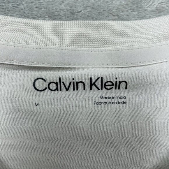 Calvin Klein Mens White Slim Fit Cotton T-Shirt Medium Size M d0742 - Picture 2 of 7